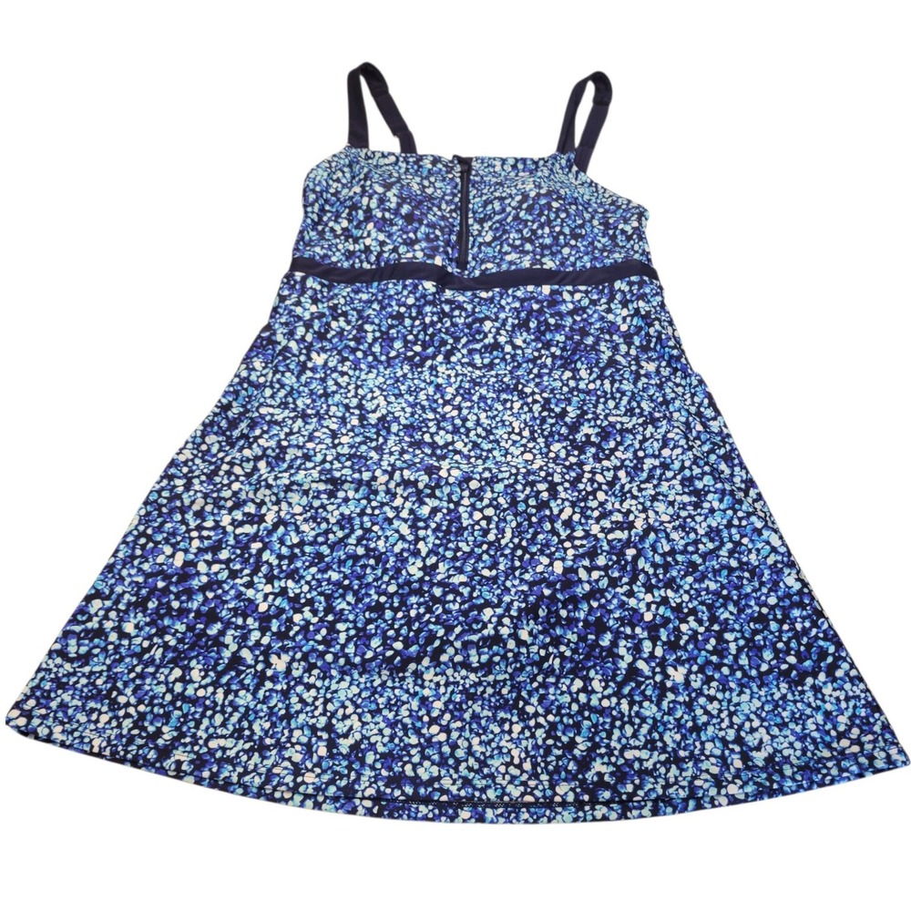 Lands' End Blue Abstract Zip Front Swimdress Adjustable Straps Padded sz 10-12
